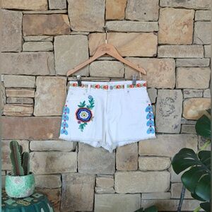 Alice and Olivia Christine Embroidered Denim Shorts